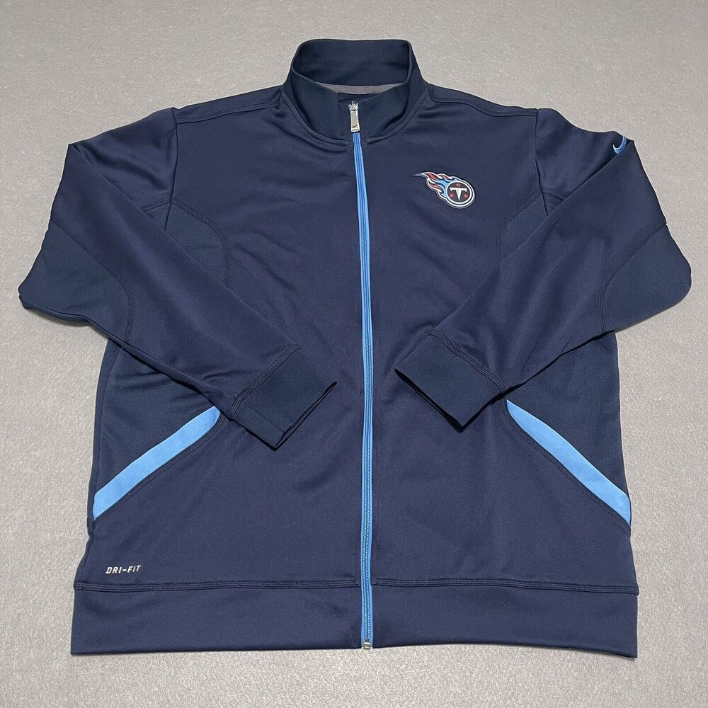 Tennessee Titans Jacket Mens XL Blue Nike Dri Fit Full Zip Warm Up NFL On Field